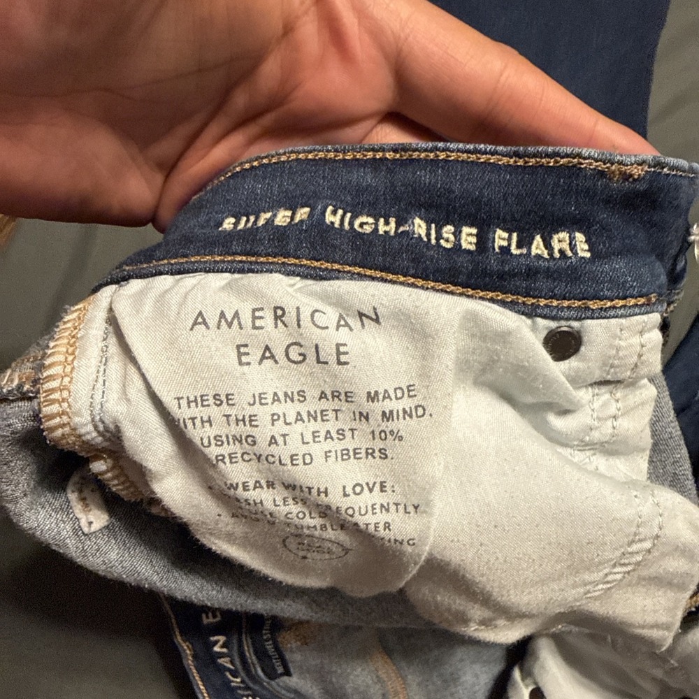 American Eagle Jeans Womens 14R Super High Rise Flare Leg Coin Pockets‎ Bohemian - Picture 13 of 16